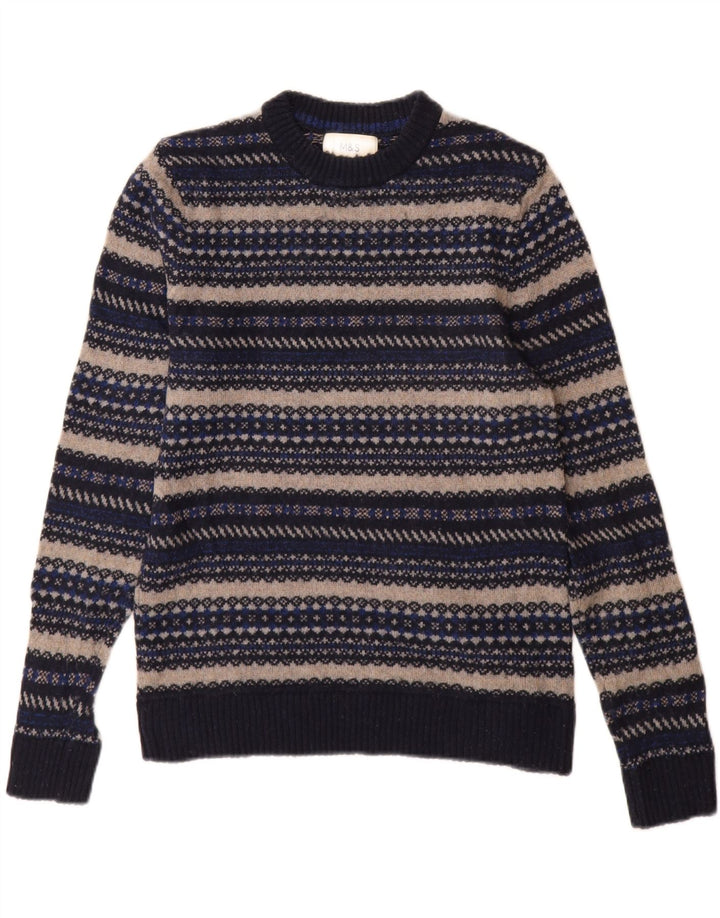 Marks & Spencer Herren-Pullover mit Rundhalsausschnitt, Größe S, Marineblau gestreift