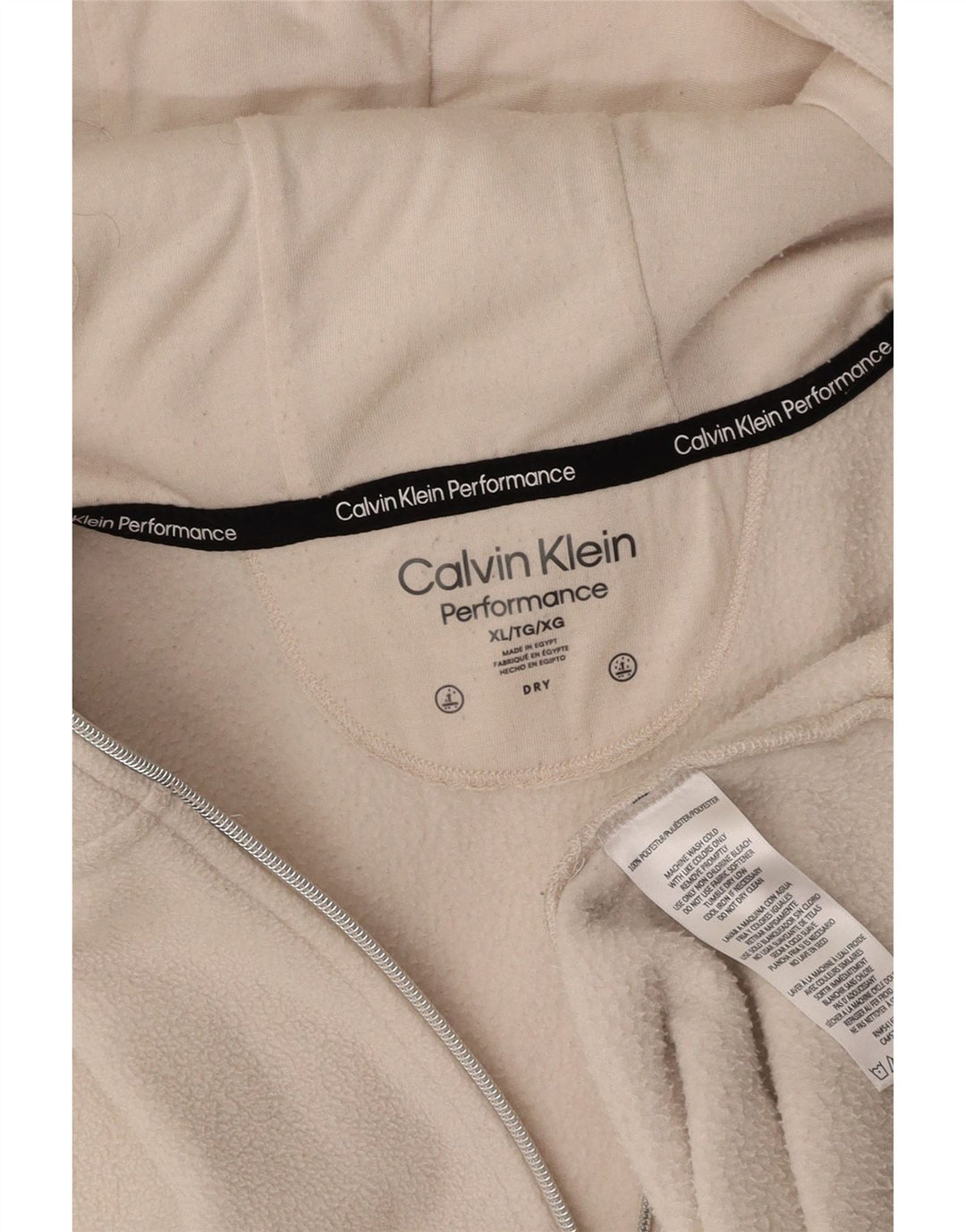 CALVIN KLEIN Damen Fleecejacke mit grafischer Kapuze, UK 18 XL, gebrochenes Weiß