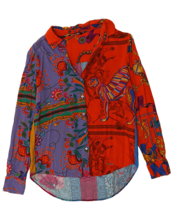 Desigual Damen Grafik-Oversize-Hemdbluse UK 6 XS Mehrfarbig mit Blumenmuster