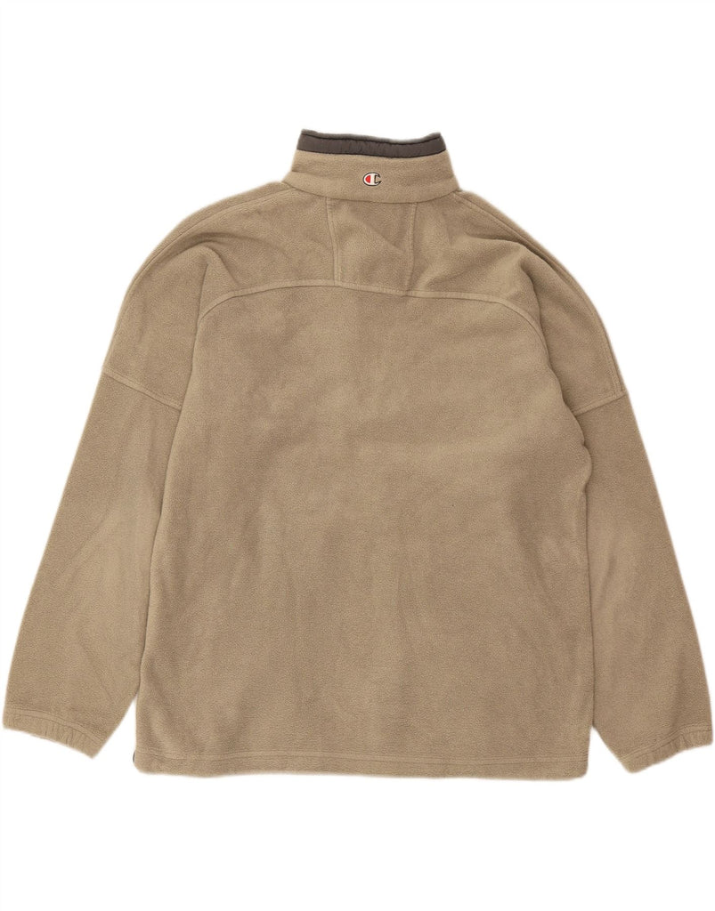 CHAMPION Mens Zip Neck Fleece Jumper Medium Beige Polyester Vintage Champion and Second-Hand Champion from Messina Hembry 
