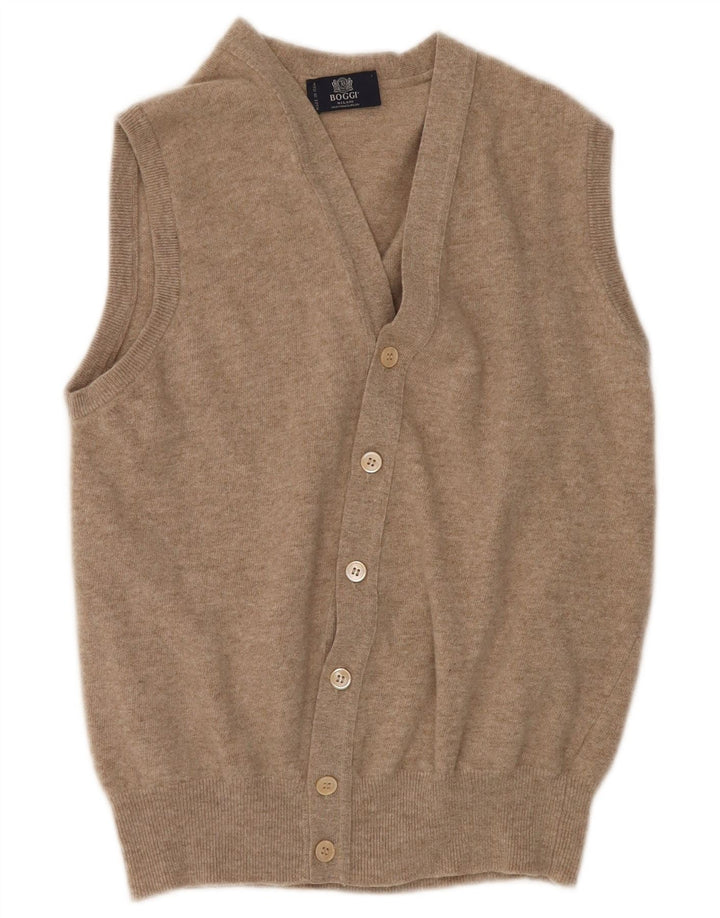 BOGGI MILANO Ärmelloser Damen-Cardigan-Pullover UK 14 Mittelbeige Wolle