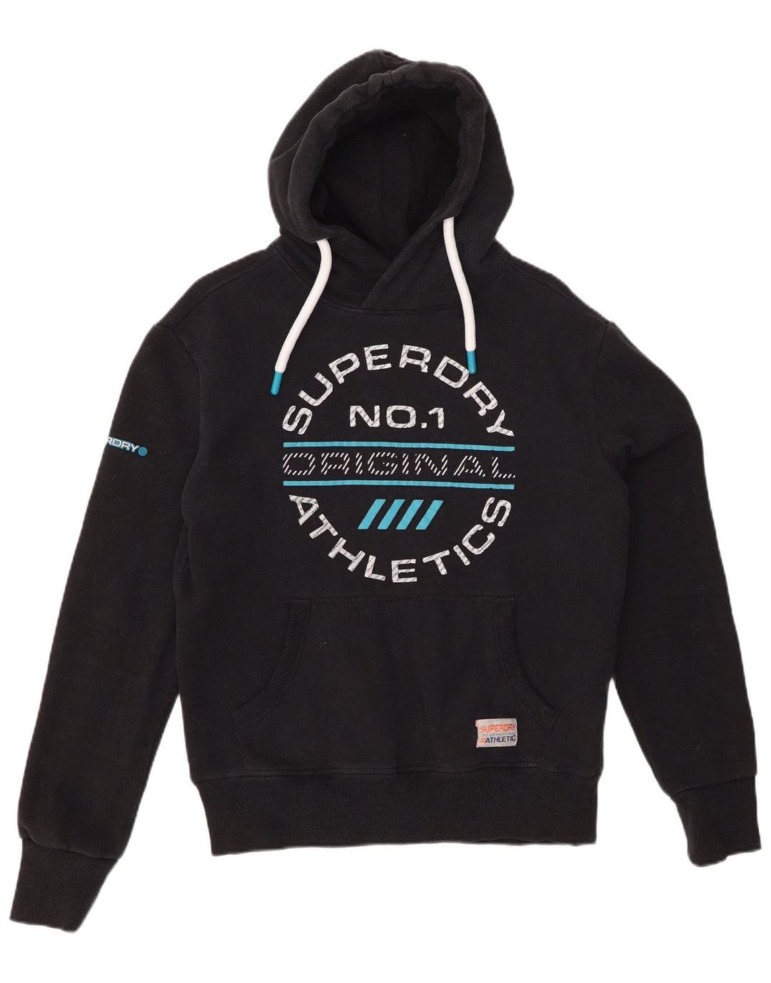 SUPERDRY Herren-Kapuzenpullover mit Grafik, Größe S, schwarze Baumwolle