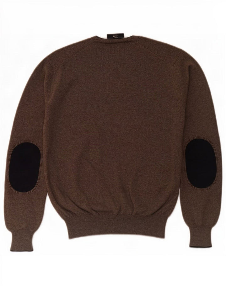 Fay Herren-Pullover mit V-Ausschnitt, IT 46, kleine braune Schurwolle