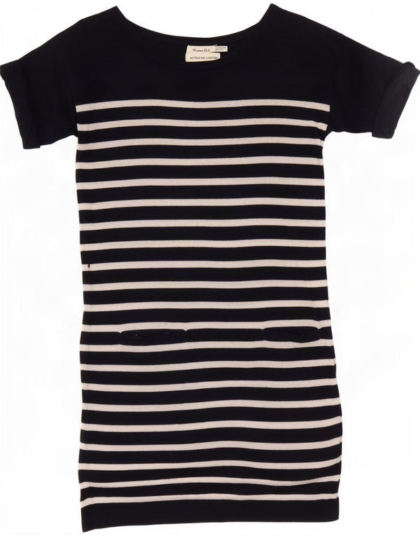 Massimo Dutti Damen T-Shirt-Kleid UK 12 Mittelmarineblau gestreifte Baumwolle