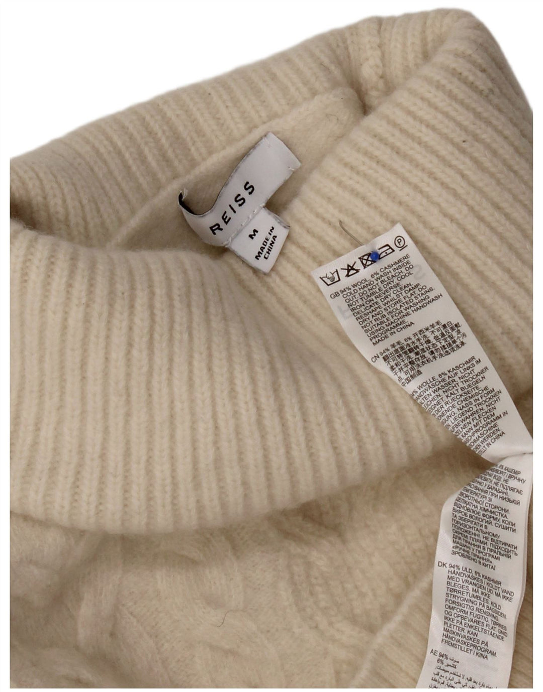 Reiss Damen-Pullover mit Rollkragen, UK 14, mittlere, cremefarbene Wolle