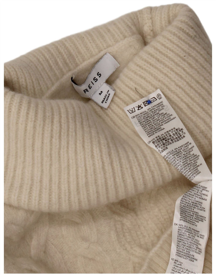 Reiss Damen-Pullover mit Rollkragen, UK 14, mittlere, cremefarbene Wolle