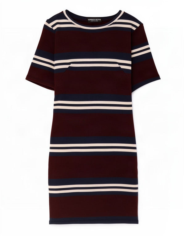 Topshop Womens Petite T-Shirt-Kleid UK 8 Kleines Burgunderrot gestreift