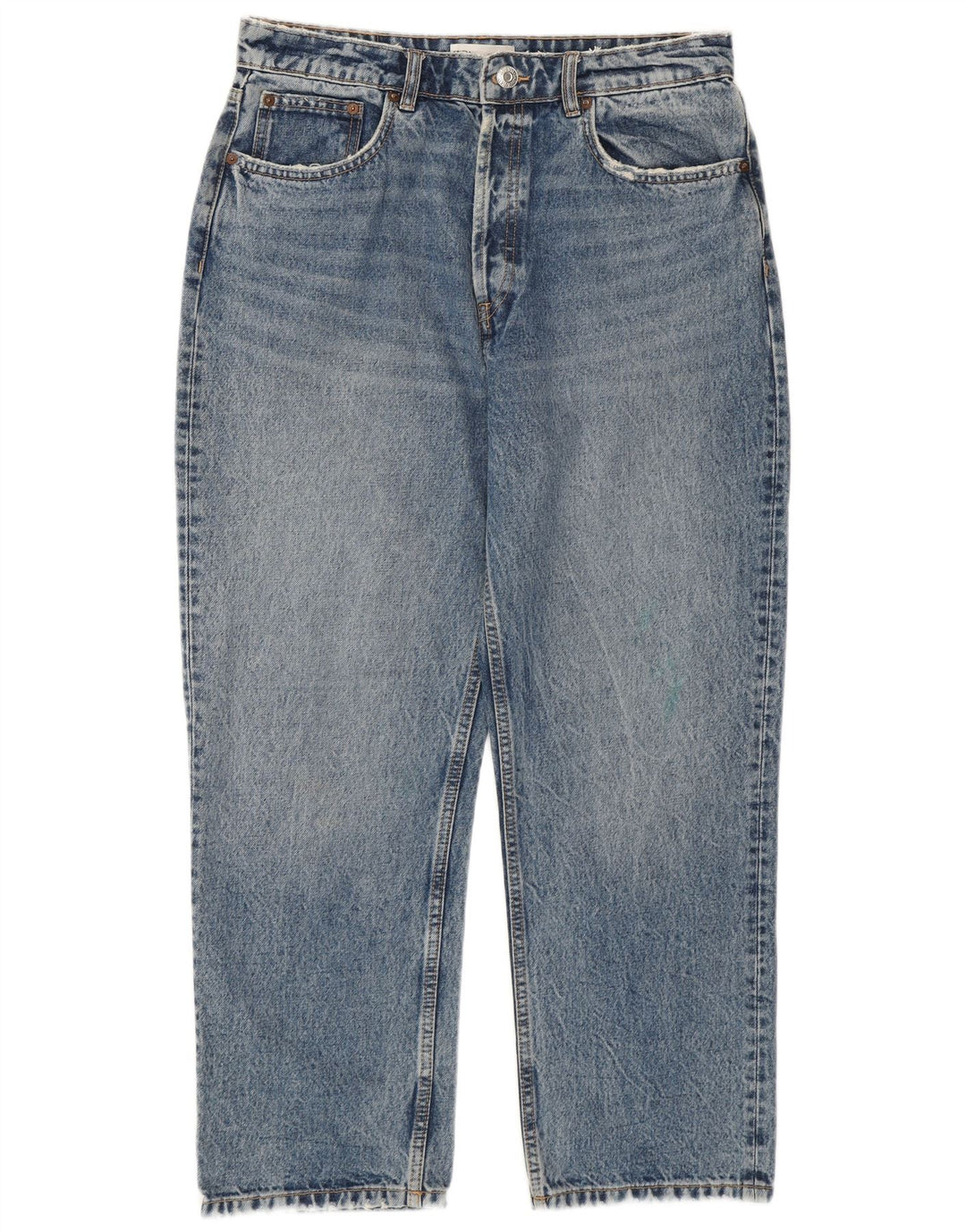 Zara Damen Crop High Waist Jeans EU 44 XL W34 L26 Blaue Baumwolle