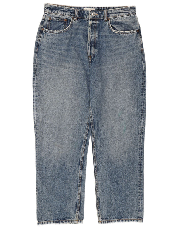 Zara Damen Crop High Waist Jeans EU 44 XL W34 L26 Blaue Baumwolle