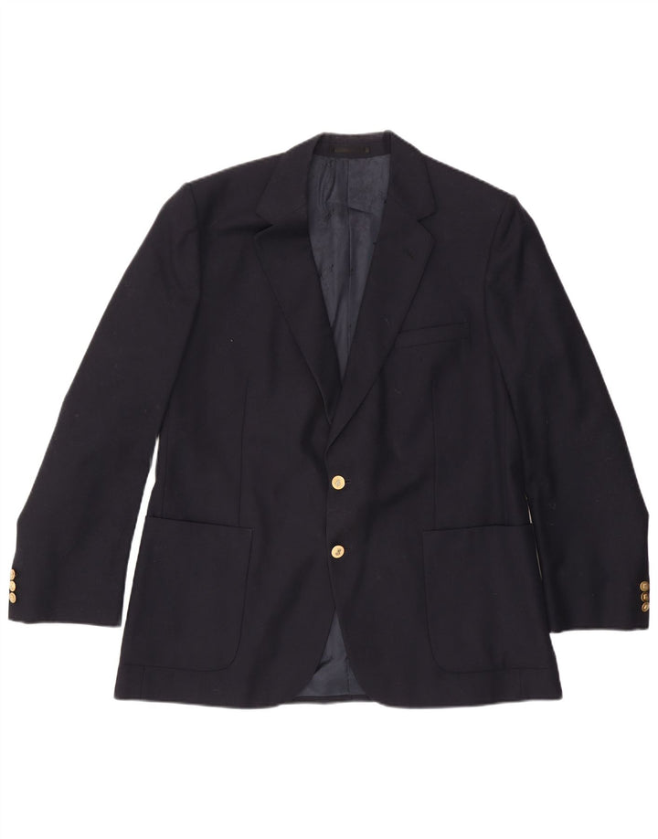 Aquascutum Herren-Blazer mit 2 Knöpfen, IT 46, kleine marineblaue Wolle