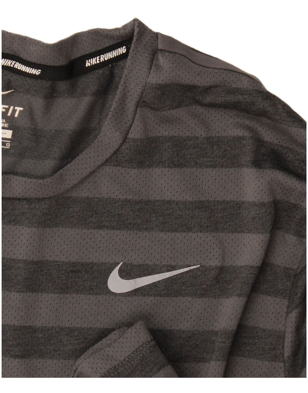 Nike Herren Dri Fit T-Shirt-Oberteil, großes grau gestreiftes Polyester