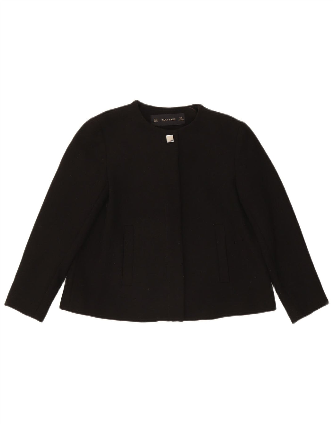 Zara Damen Crop 1 Button Blazer Jacke UK 6 XS Schwarz Acetat