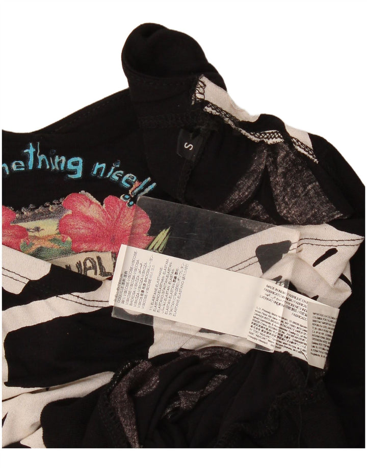 Desigual Womens Graphic Batwing Bluse Top UK 10 Small Schwarz Geometrisch