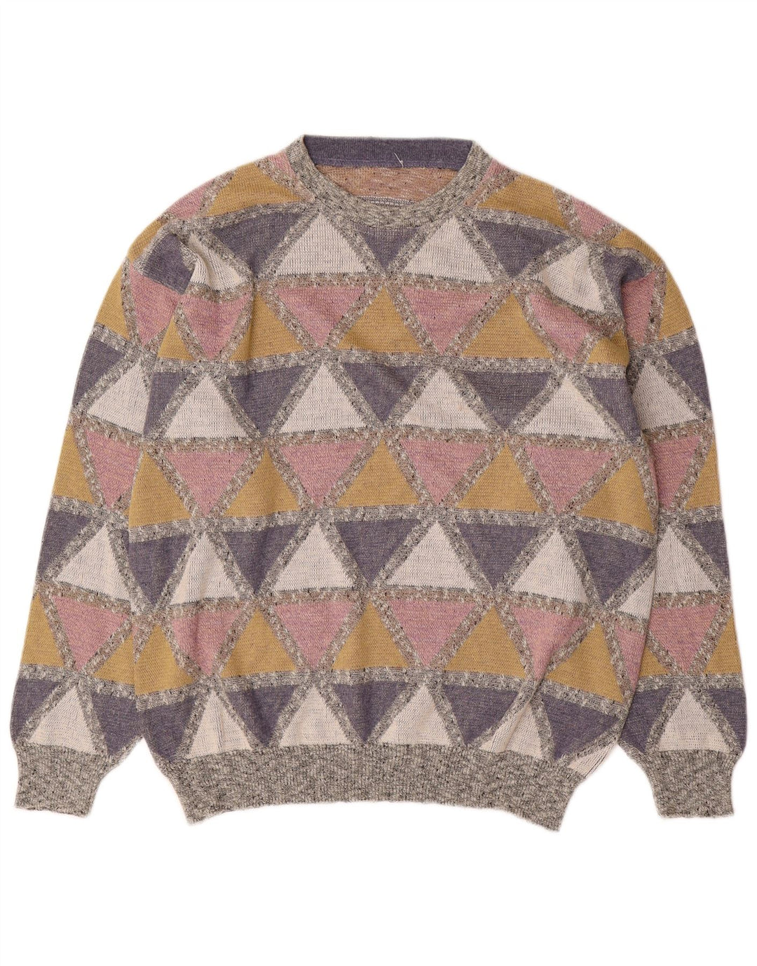 Vintage Herren Pullover mit Rundhalsausschnitt, groß, mehrfarbig, Argyle/Diamant