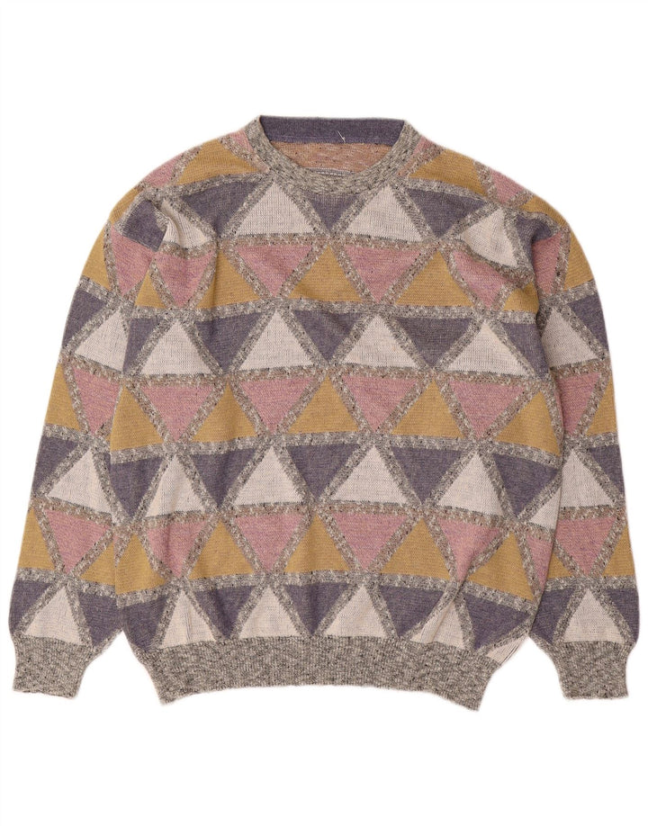 Vintage Herren Pullover mit Rundhalsausschnitt, groß, mehrfarbig, Argyle/Diamant