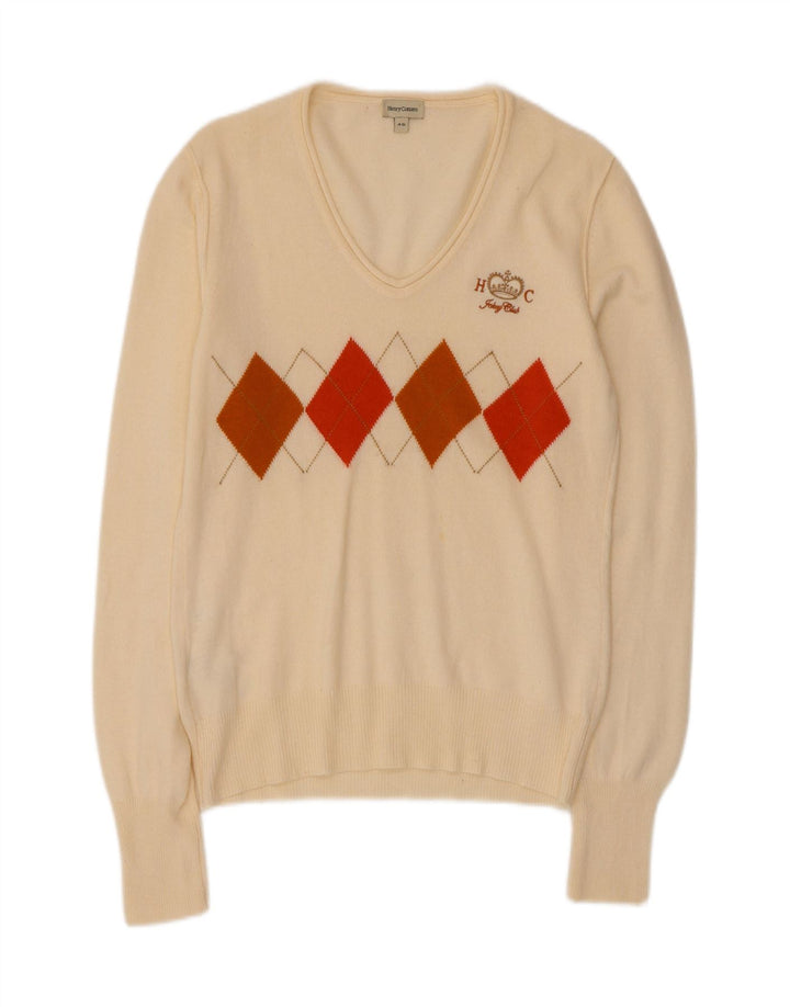 Henry Cottons Damen-Pullover mit V-Ausschnitt IT 46 Large Off White