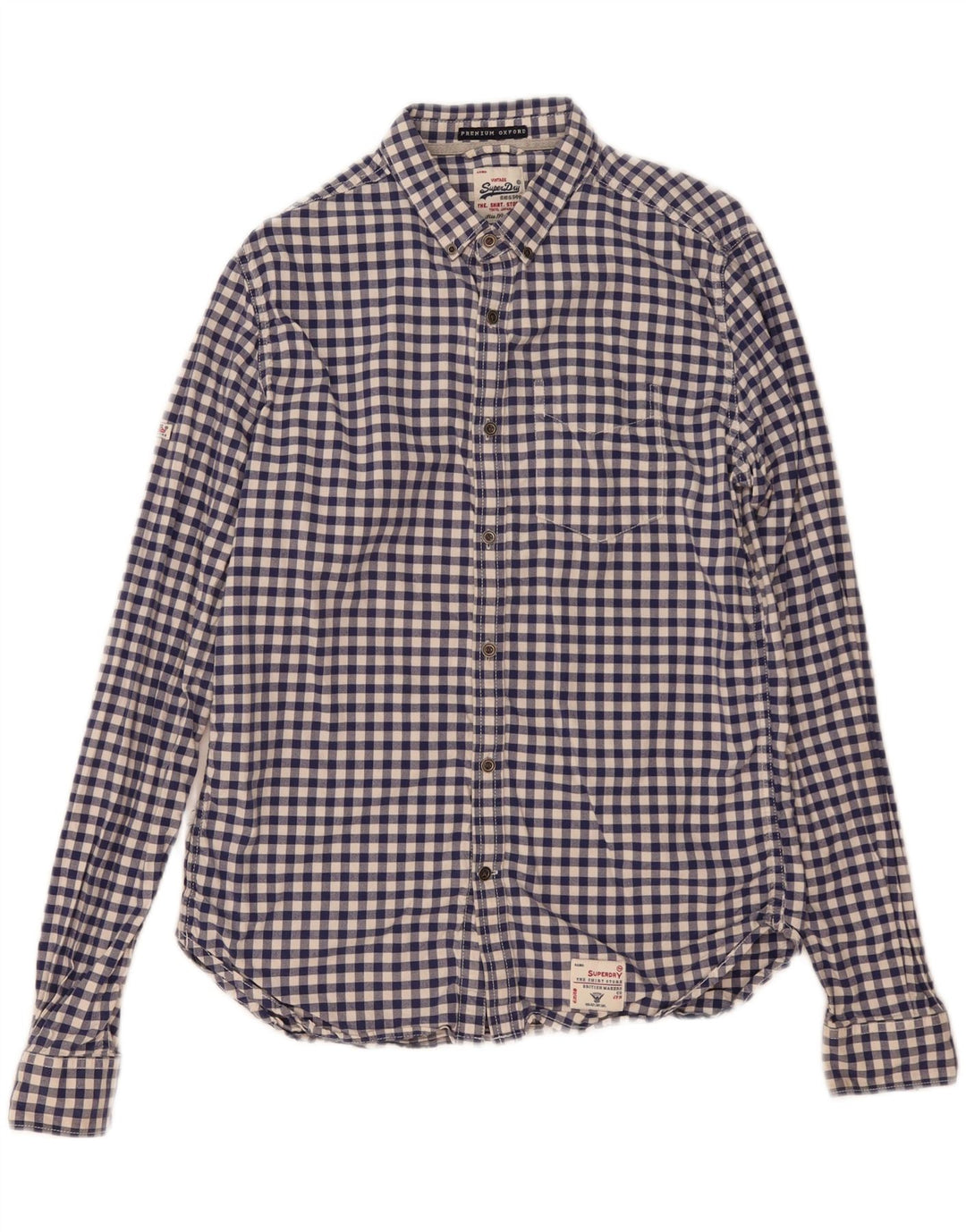 Superdry Herrenhemd aus mittelblauer Gingham-Baumwolle