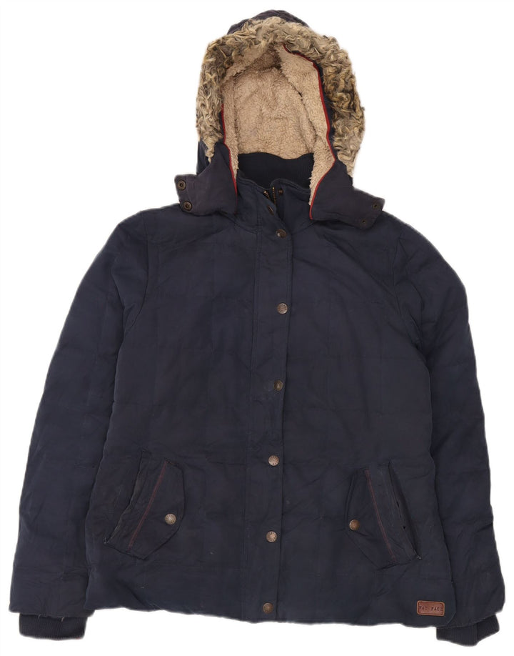 FAT FACE Wattierte Damenjacke mit Kapuze, UK 14, Größe L, Marineblau, Polyester