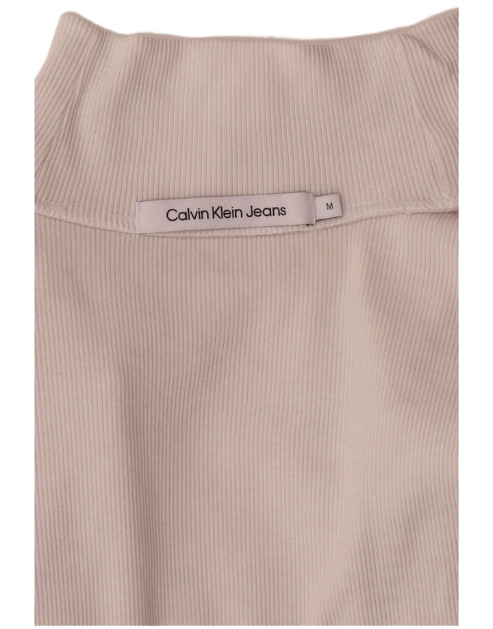 CALVIN KLEIN JEANS Damen Crop Top Langarm UK 12 Mittelweiß