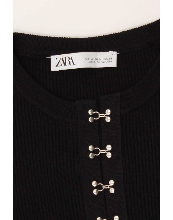 Zara Damen Langarm-Cardigan-Oberteil UK 12 Medium Schwarz