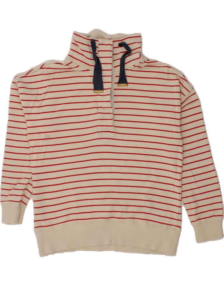 JOULES Womens Button Neck Sweatshirt Jumper UK 12 Medium  Beige Striped Vintage Joules and Second-Hand Joules from Messina Hembry 