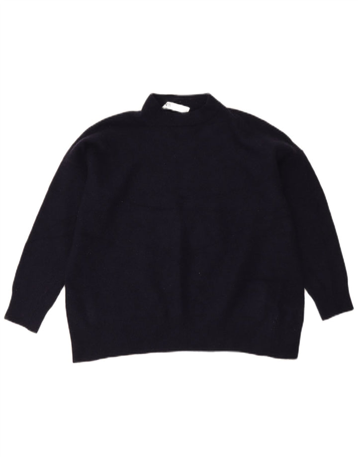 Zara Damen-Pullover mit Rollkragen, übergroß, UK 6, XS, marineblaue Wolle