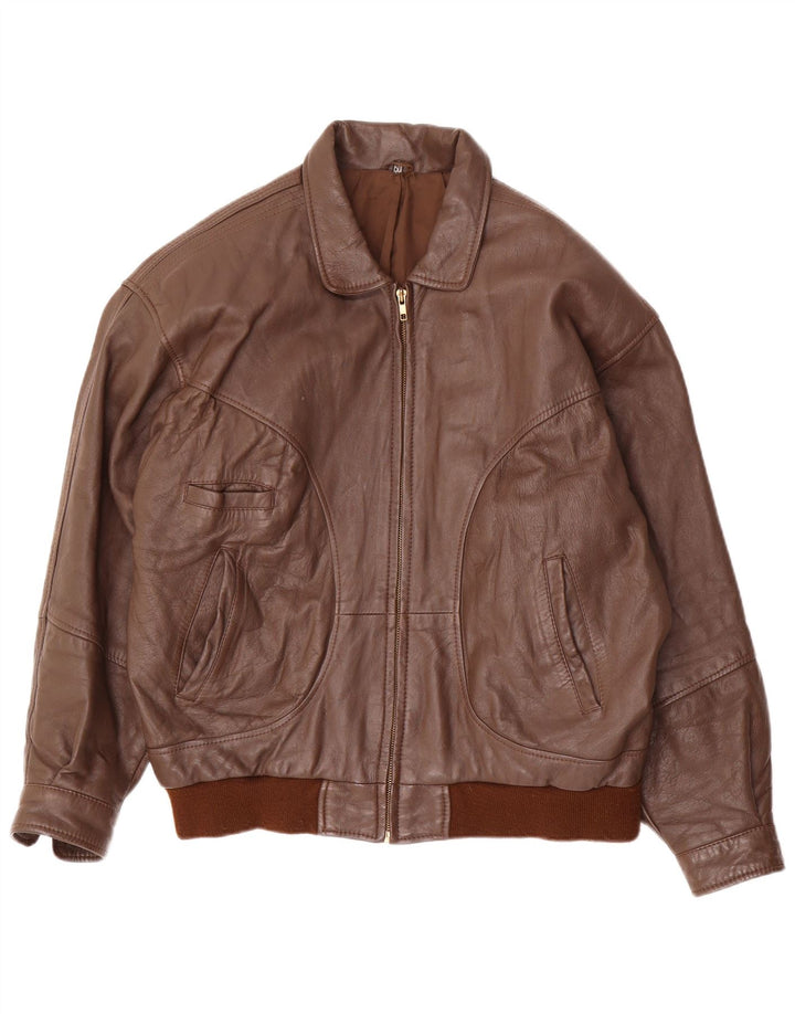 VINTAGE Mens Leather Jacket IT 50 Large Brown Leather