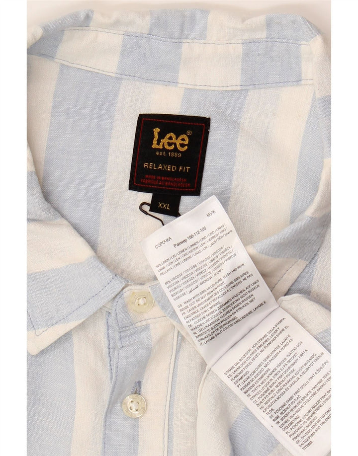 LEE Herren-Pulloverhemd, kurzärmelig, entspannte Passform, 2XL, blau gestreift, Leinen
