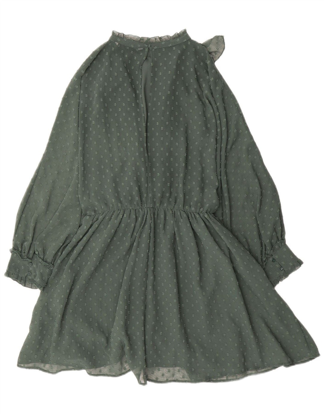 Zara Damen-Kleid in A-Linie, langärmlig, mit Rüschen vorne, UK 14, Mittelgrün