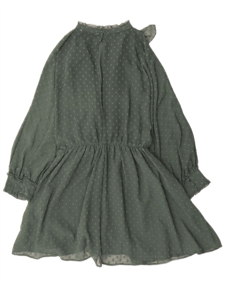 Zara Damen-Kleid in A-Linie, langärmlig, mit Rüschen vorne, UK 14, Mittelgrün