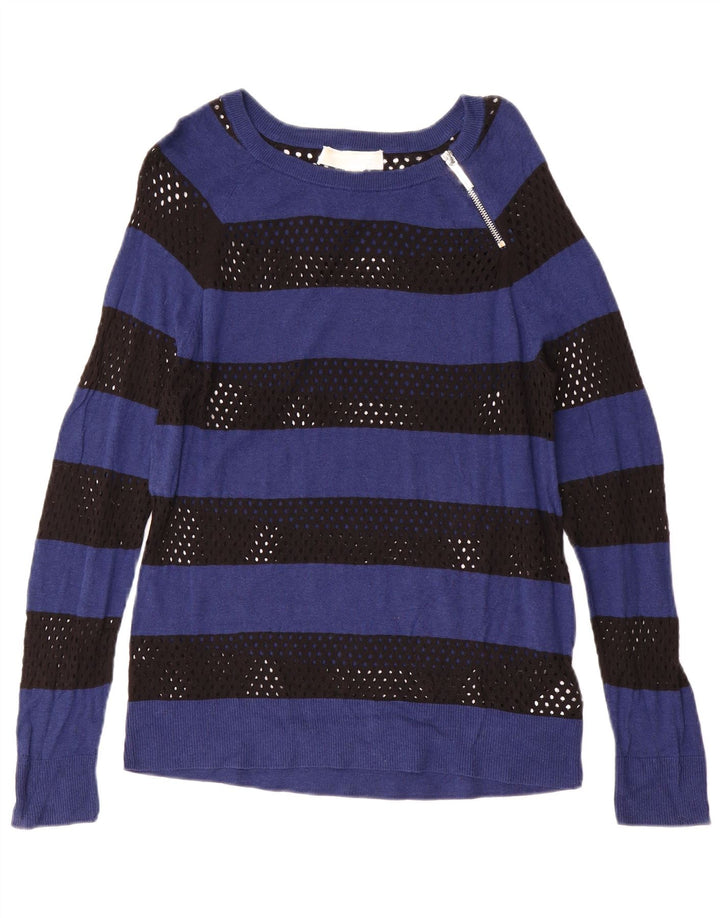 MICHAEL KORS Damen-Pullover mit U-Boot-Ausschnitt, UK 12, Mittelblau gestreift