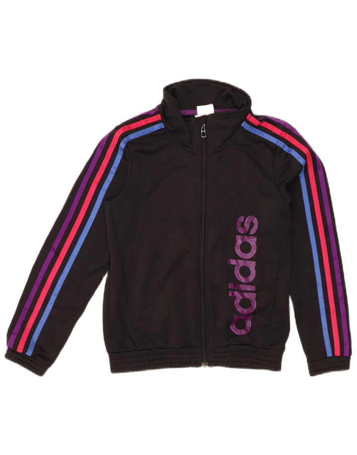 Adidas Mädchen-Trainingsanzugoberteil mit Grafik, 9–10 Jahre, schwarzes Polyester