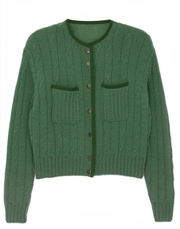 Vintage Damen Crop Cardigan Pullover UK 16 Groß Grün