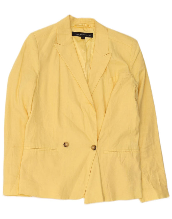 French Connection Zweireihiger Blazer für Damen, UK 6 XS, gelbes Leinen