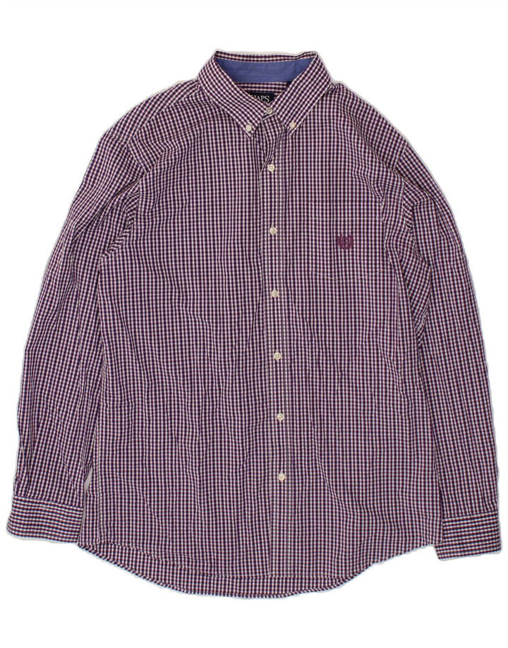 CHAPS Mens Easy Care Shirt Large Purple Gingham Cotton Vintage Chaps and Second-Hand Chaps from Messina Hembry 
