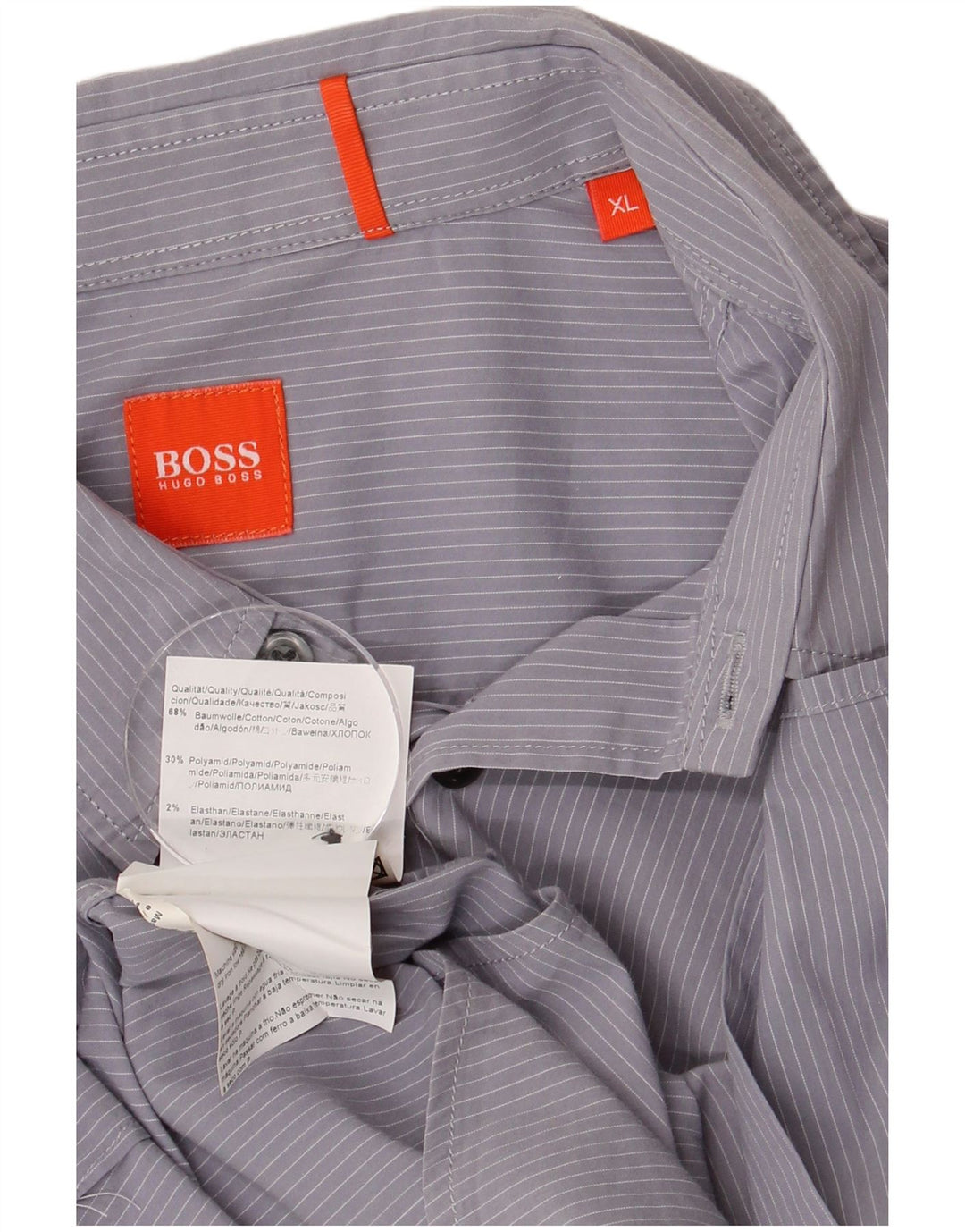 HUGO BOSS Herrenhemd XL, blaue Nadelstreifen-Baumwolle