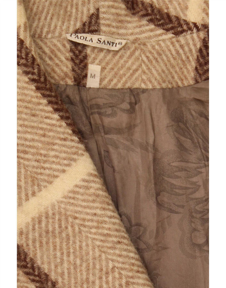 Vintage Damen Übergroßer Mantel UK 14 Mittelbeige karierte Wolle