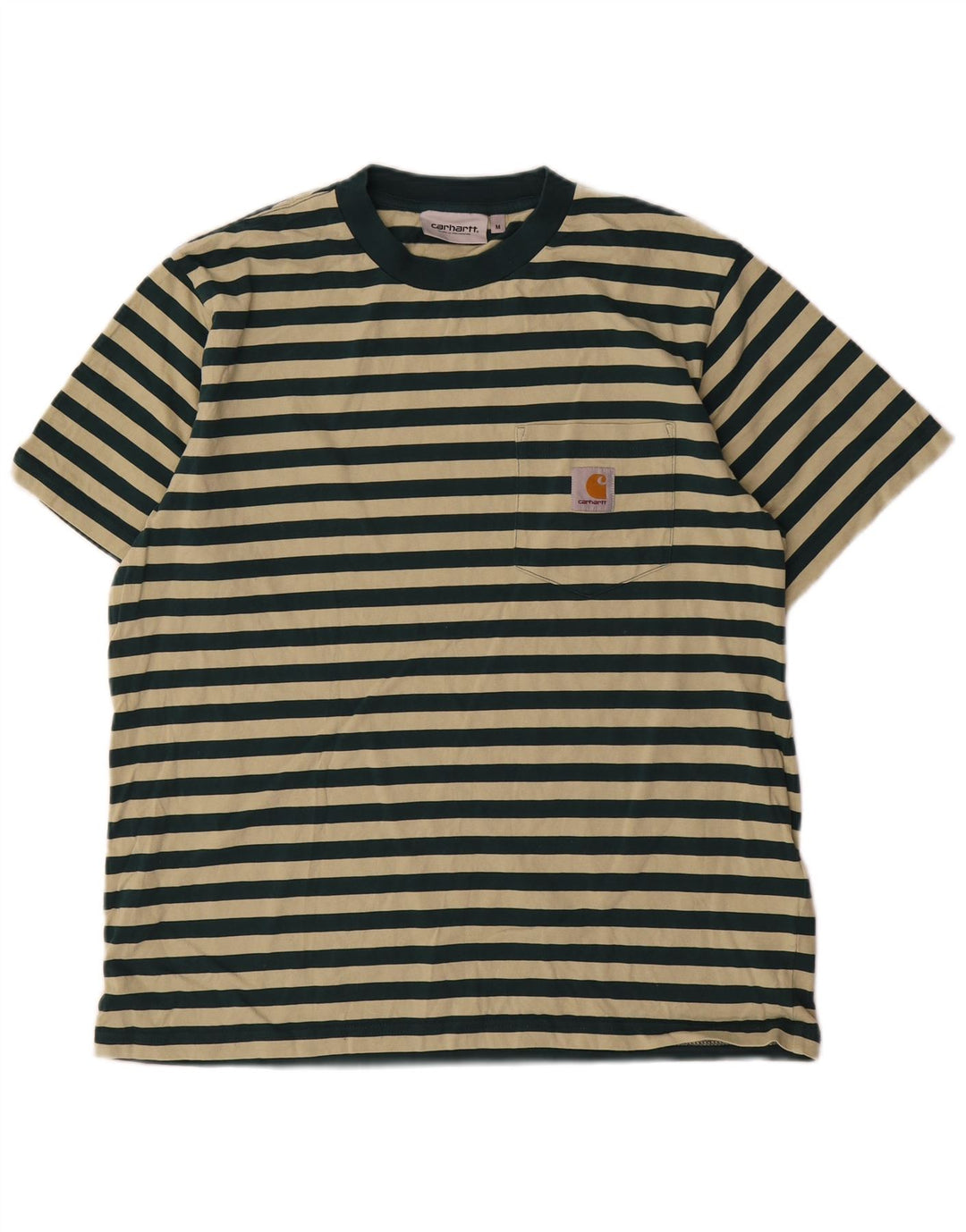 Carhartt Herren T-Shirt-Oberteil aus mittelgrün gestreifter Baumwolle