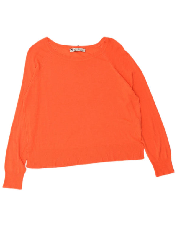 Übergroßer Damen-Pullover mit U-Boot-Ausschnitt von Zara, Gr. 10, Größe S, orangefarbene Viskose