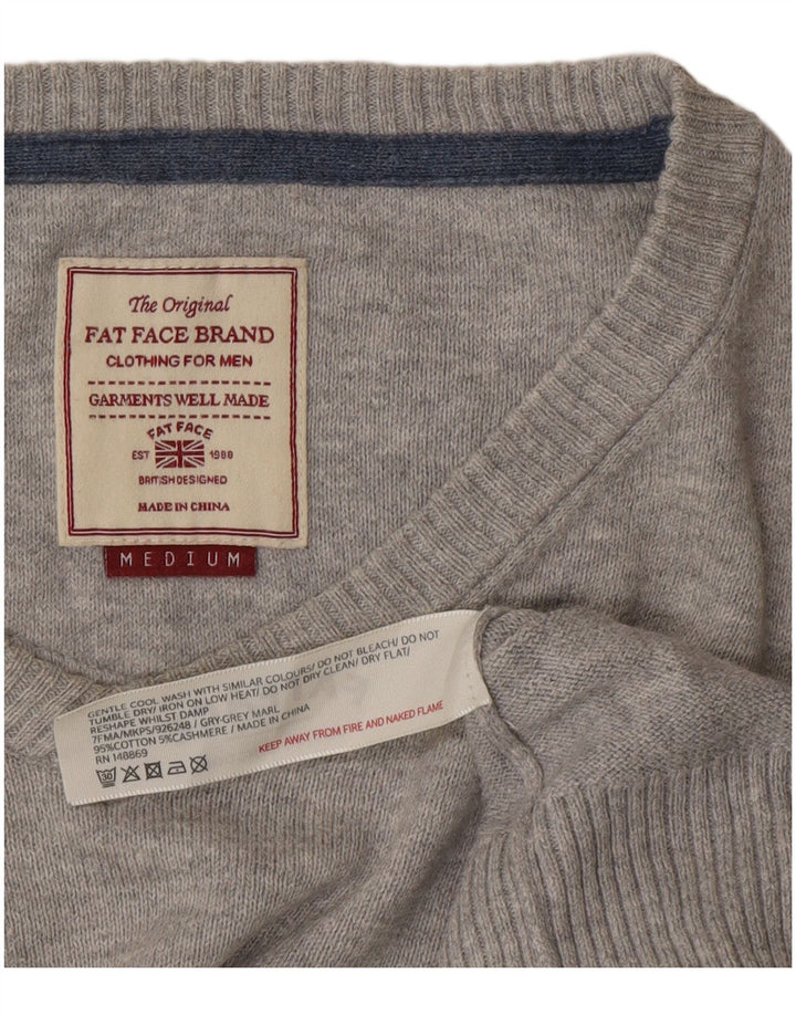 Fat Face Herren-Pullover mit V-Ausschnitt aus mittelgrauer Baumwolle