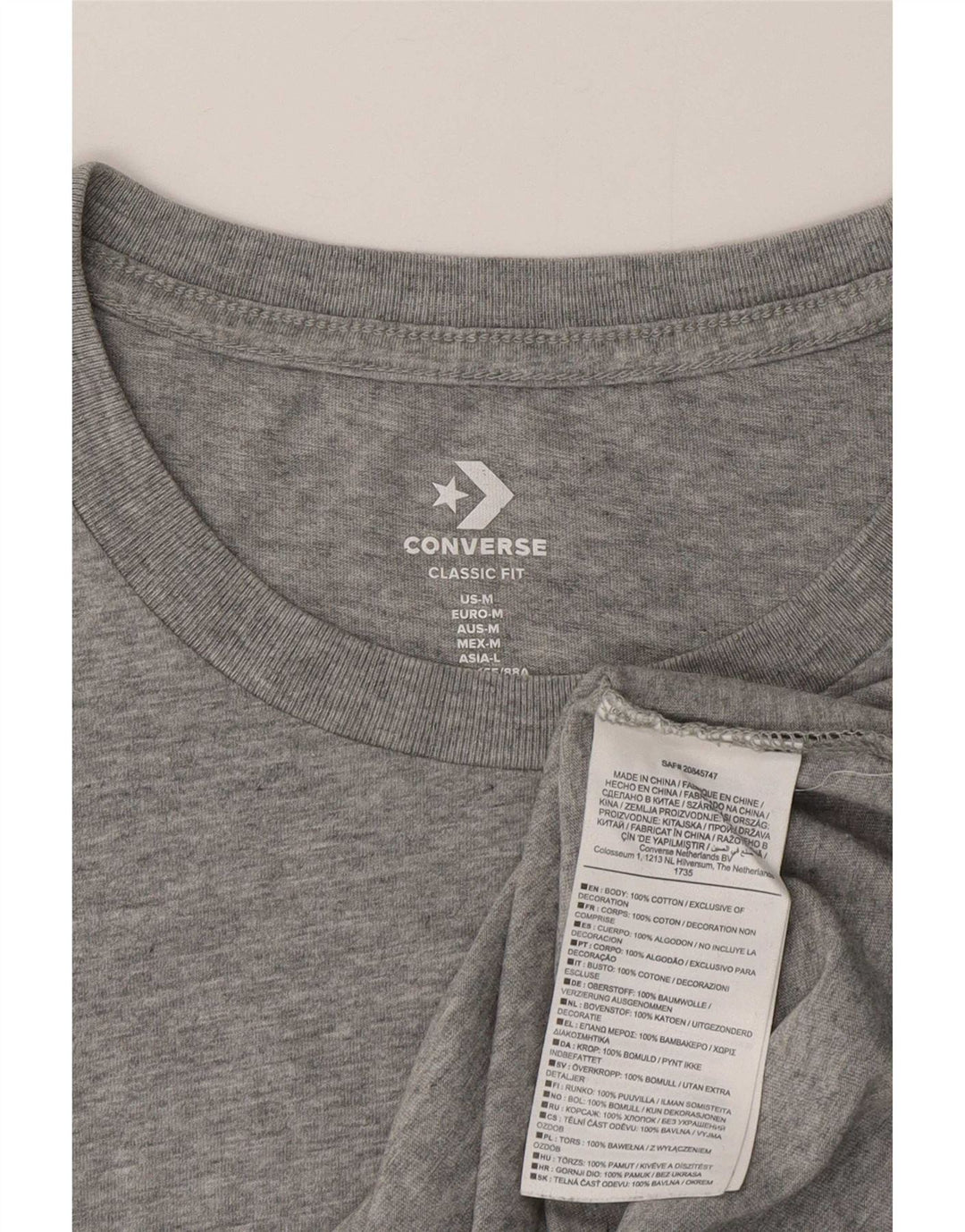 Converse Damen T-Shirt Top UK 12 Mittelgraue Baumwolle