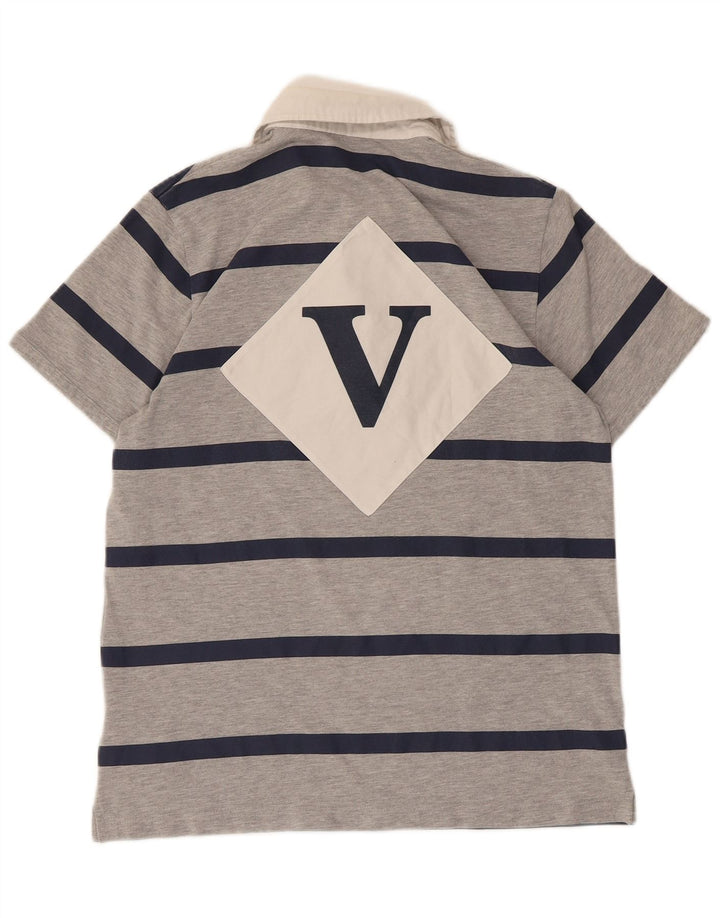 Adidas Herren-Rugby-Poloshirt mit Grafik, mittelgrau, gestreift, Polyester