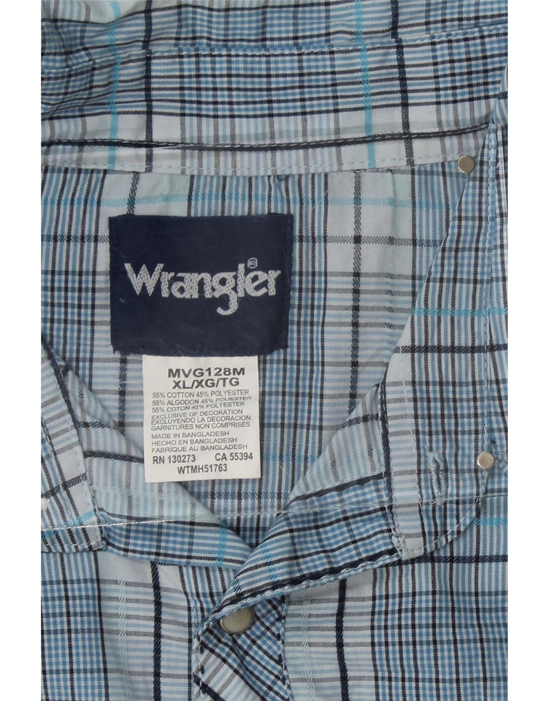 WRANGLER Mens Shirt XL Blue Check Cotton Vintage Wrangler and Second-Hand Wrangler from Messina Hembry 