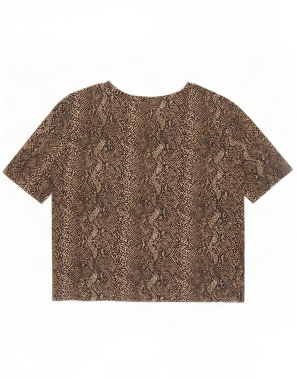 Zara Damen Trafaluc Crop T-Shirt Top UK 10 Small Brown Animal Print