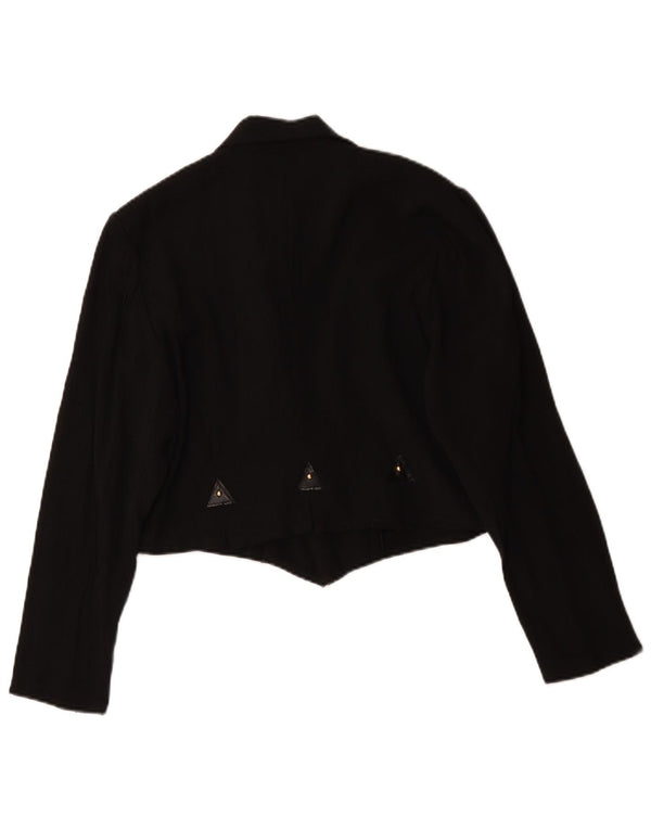 Vintage Damen Crop Zweireiher Blazer Jacke UK 16 Large Schwarz