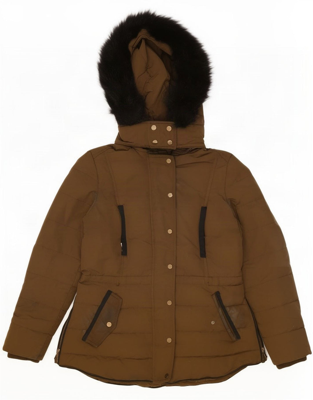 Zara Damen-Jacke mit Kapuze, gepolstert, Größe 44, Khaki