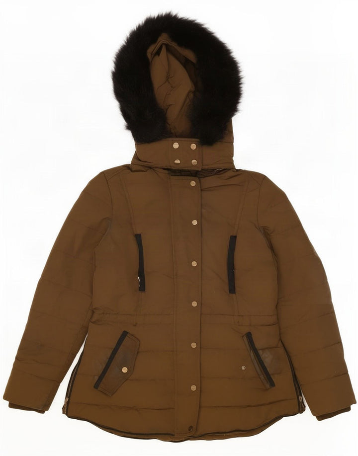 Zara Damen-Jacke mit Kapuze, gepolstert, Größe 44, Khaki