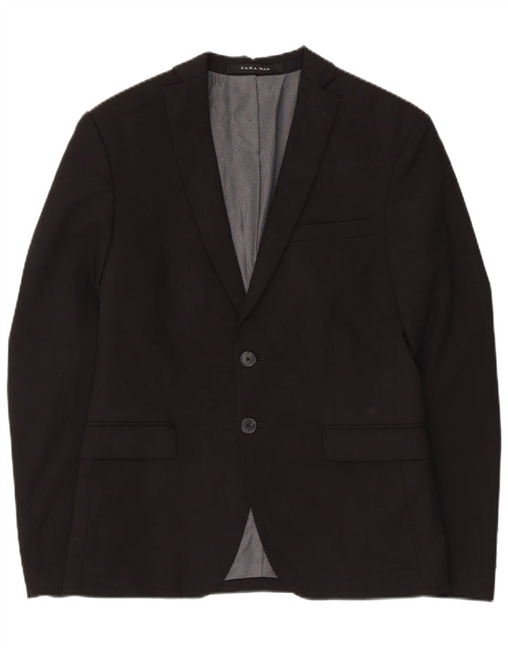 ZARA Herren 2-Knopf-Blazerjacke UK 34 XS Schwarze Viskose
