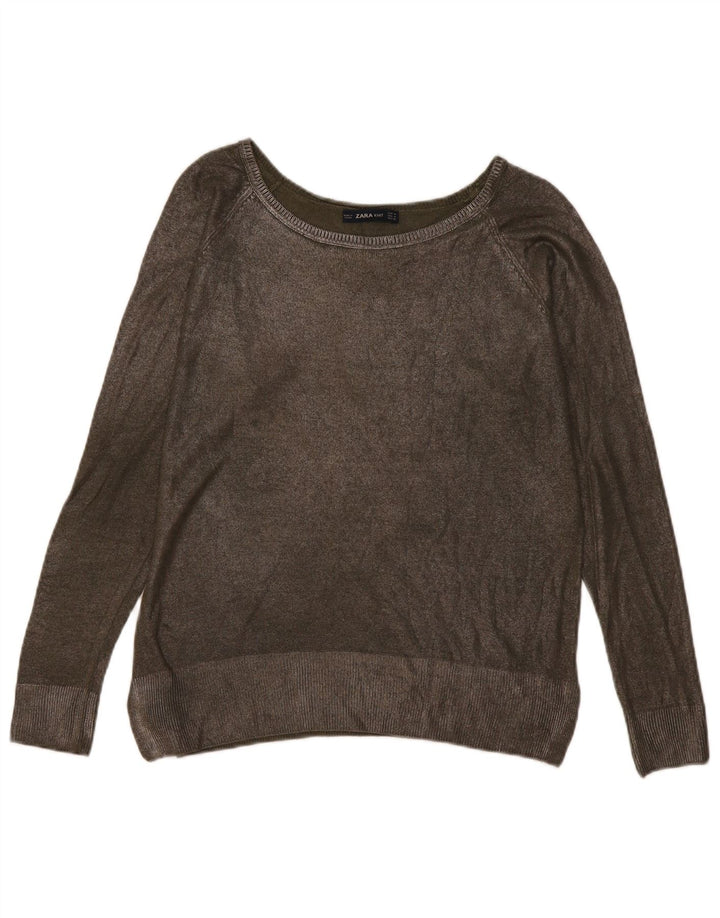 Zara Damen-Pullover mit U-Boot-Ausschnitt, Gr. 14, mittleres Khaki