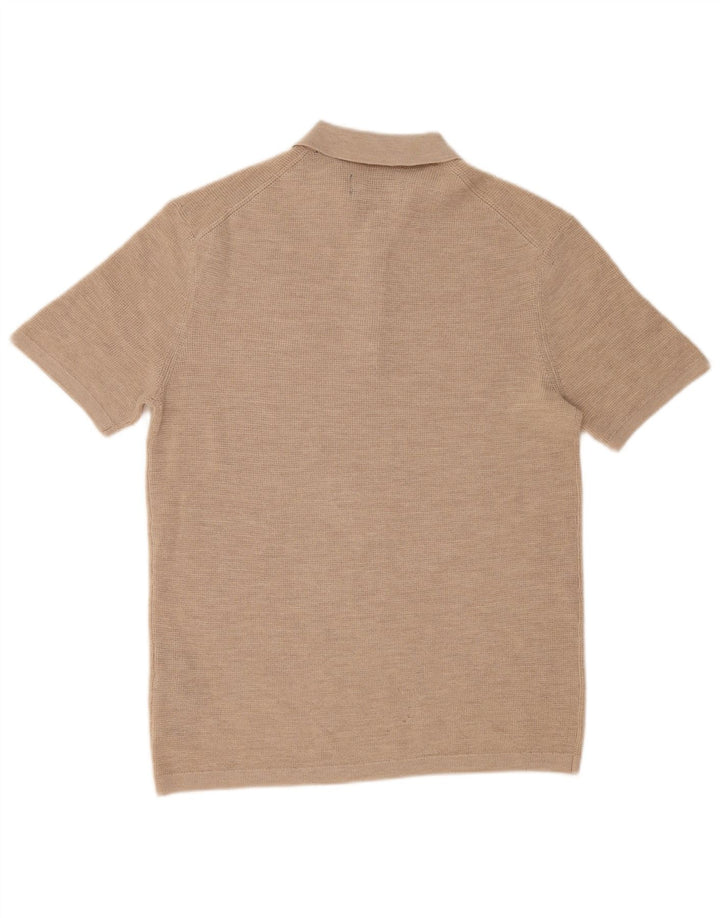 All Saints Herren-Pullover mit Polokragen, kurzärmelig, Größe L, Beige